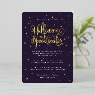 Invitation En Aluminium Élégant violet/or Halloween Spooktacular + étoiles