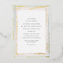 Invitation En Aluminium Elégant Whispers Aquarelle Bleu et Rose