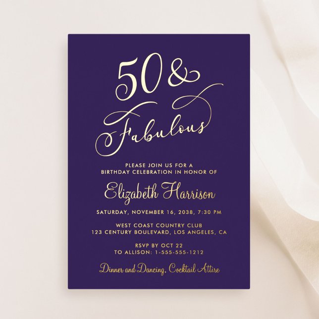 Invitation En Aluminium Elégante 50 Et Fabulous Purple 50e fête d'annivers (Créateur téléchargé)