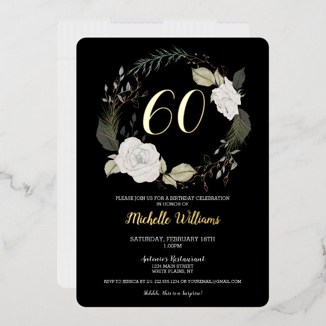 Invitation En Aluminium Élégante 60e fête d'anniversaire Floral Wreath Gol (Enveloppe)