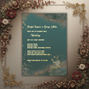 Invitation En Aluminium élégante agate verte émeraude mariage indien or