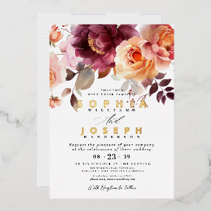 Invitation En Aluminium Elégante aquarelle Bouquet Bourgogne Mariage flora
