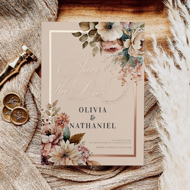 Invitation En Aluminium Elégante aquarelle Floral Wedding Enregistrer la d (Créateur téléchargé)