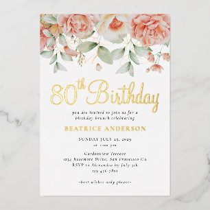 Invitation En Aluminium Elégante aquarelle florale 80e anniversaire