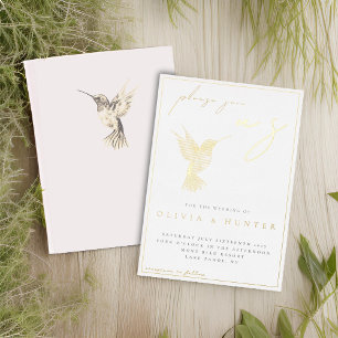 Invitation En Aluminium Elégante aquarelle Hummingbird Mariage Gold