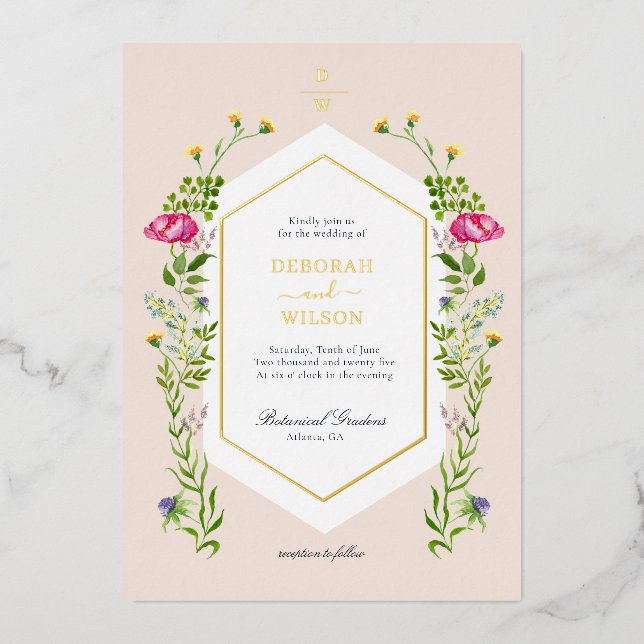 Invitation En Aluminium Elégante aquarelle monogramme Mariage floral Foi (Recto)