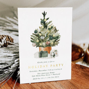 Invitation En Aluminium Elégante aquarelle Noël Arbre de Noël Fête