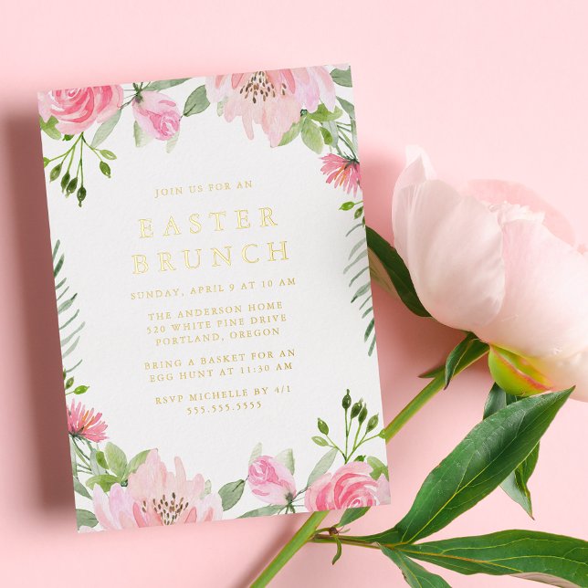 Invitation En Aluminium Elégante aquarelle rose Floral Brunch de Pâques (Créateur téléchargé)