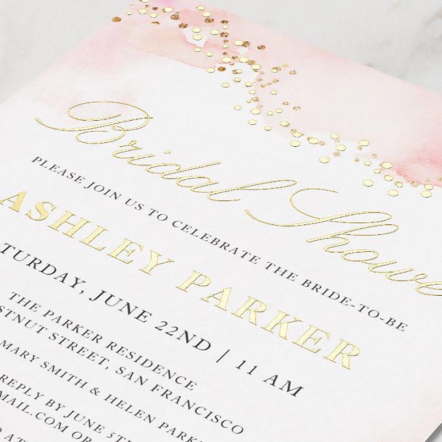 Invitation En Aluminium Elégante Aquarelle rose jolie Fête des mariées Or (Créateur téléchargé)