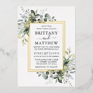 Invitation En Aluminium Elégante aquarelle Verdure Mariage 2 Frame Gold