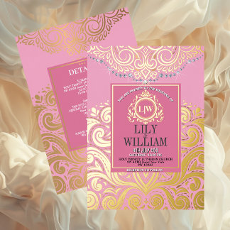 Invitation En Aluminium Élégante Art Déco Diamant Monogramme Mariage Or