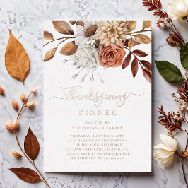 Invitation En Aluminium Elégante Automne Feuilles Thanksgiving Diner Rose