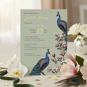 Invitation En Aluminium Élégante Baby Shower Florale Paon de Mariée