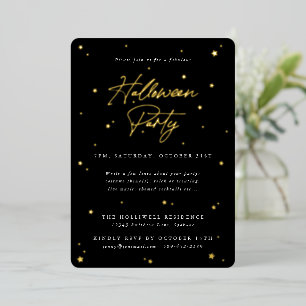 Invitation En Aluminium Élégante Black+Gold Stars Scattered Party Hallowee