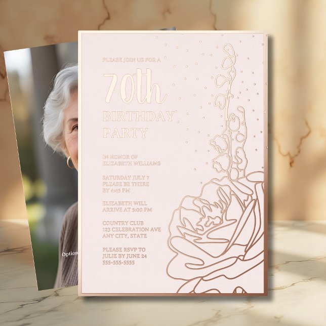 Invitation En Aluminium Élégante Blush Pink 70e fête d'anniversaire person (Créateur téléchargé)