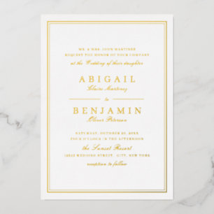 Invitation En Aluminium Elégante bordure or minimaliste mariage