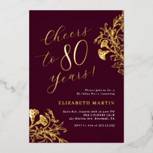 Invitation En Aluminium Elégante Bourgogne d'or 80e anniversaire