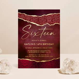 Invitation En Aluminium Élégante Bourgogne Geoed Agate 16e anniversaire Re