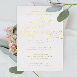 Invitation En Aluminium Élégante calligraphie 75ème Anniversaire de diaman