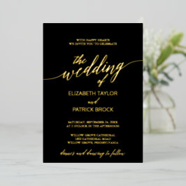 Invitation En Aluminium Élégante calligraphie à huile d'or | Mariage noir