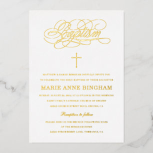 Invitation En Aluminium Élégante calligraphie Baptême Or