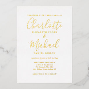 Invitation En Aluminium Élégante calligraphie de signature mariage or