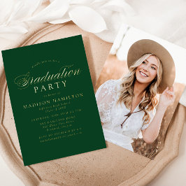 Invitation En Aluminium Élégante calligraphie Green Photo Graduation Party