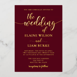 Invitation En Aluminium Élégante calligraphie Luxe Burgundy Gold Mariage