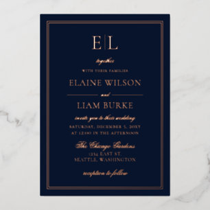 Invitation En Aluminium Élégante calligraphie Luxe Marine Rose Gold Mariag