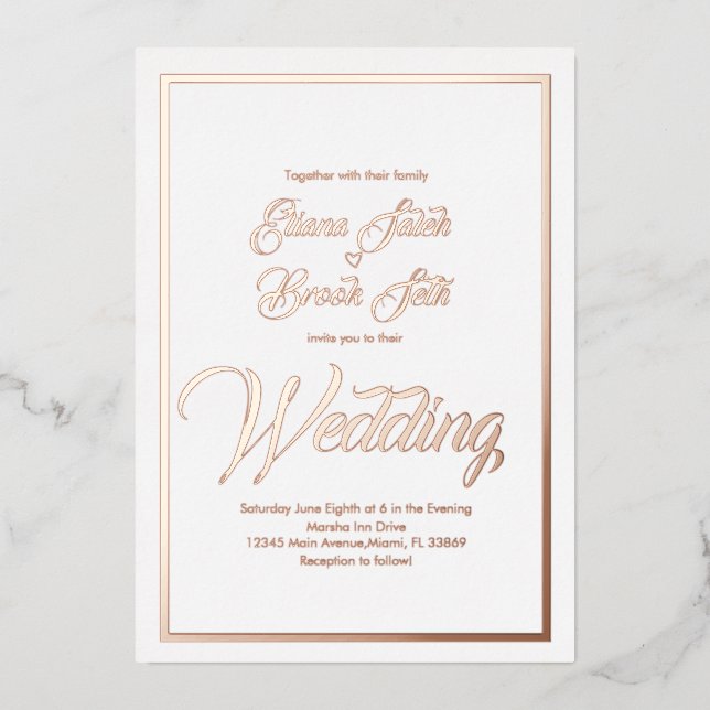 Invitation En Aluminium Élégante calligraphie Mariage cardiaque Pressing F (Recto)