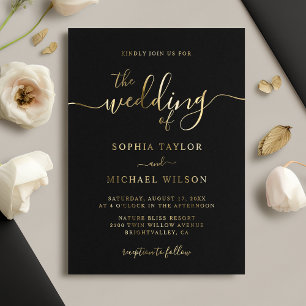 Invitation En Aluminium Élégante calligraphie moderne Mariage noir & or