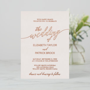Invitation En Aluminium Élégante calligraphie Rose à huile d'or Mariage