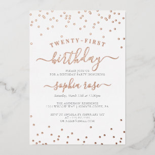 Invitation En Aluminium Élégante calligraphie Rose Gold Foil 21e anniversa
