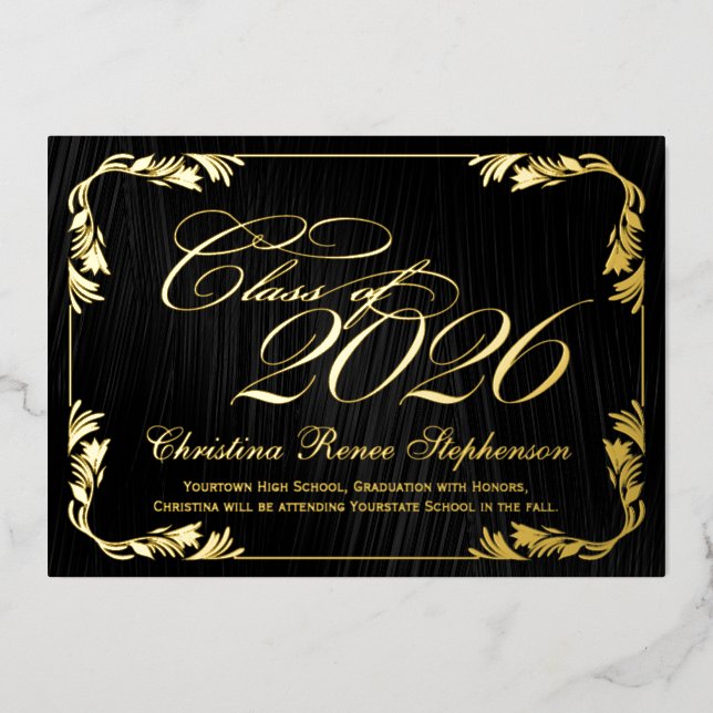 Invitation En Aluminium Élégante Classée Noire/Or 2025 (Recto)