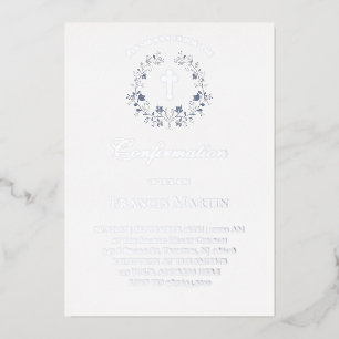Invitation En Aluminium élégante couronne bleue Confirmation
