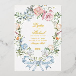 Invitation En Aluminium Élégante crête de couronne fleurie Mariage monog
