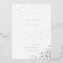Invitation En Aluminium Elégante dentelle d'argent sur Mariage blanc class