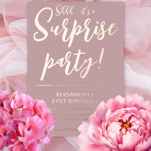 Invitation En Aluminium Elégante Dusty Rose 21e Anniversaire Surprise