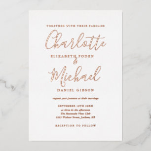 Invitation En Aluminium Élégante Écriture Signature Mariage Or Rose