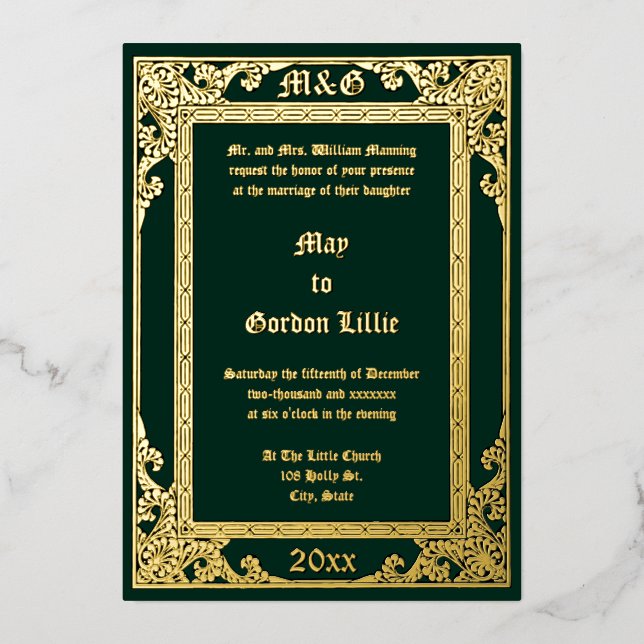 Invitation En Aluminium Élégante époque victorienne 1877 (Recto)