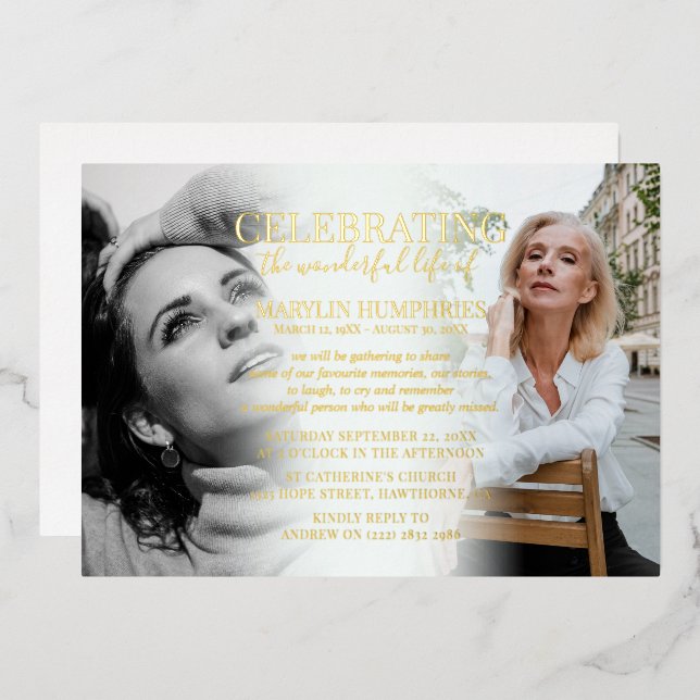 Invitation En Aluminium Élégante fête de la vie Photo Gold (Recto/Verso)