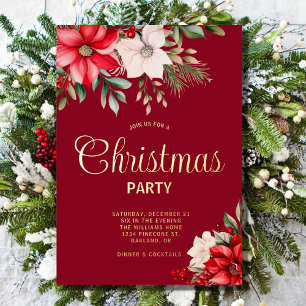 Invitation En Aluminium Élégante fête de Noël Floral Poinsettia
