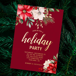 Invitation En Aluminium Élégante fête de Noël Floral Poinsettia