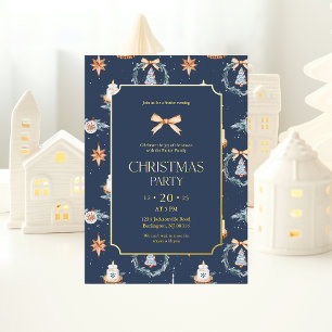 Invitation En Aluminium Élégante fête de Noël Marine & Gold