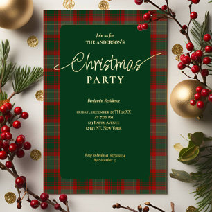 Invitation En Aluminium Élégante fête de Noël Rouge Vert Plaid