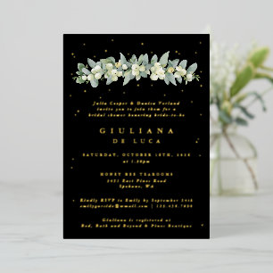 Invitation En Aluminium Elégante Fête des mariées Black Snowberry+Eucalypt