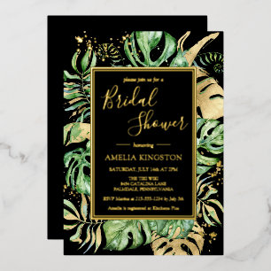 Invitation En Aluminium Elégante Fête des mariées moderne Tropical Black &