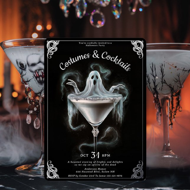 Invitation En Aluminium Élégante fête d'Halloween Ghost Martini (Créateur téléchargé)