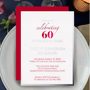 Invitation En Aluminium Élégante fête du 60e anniversaire du Mariage Red F