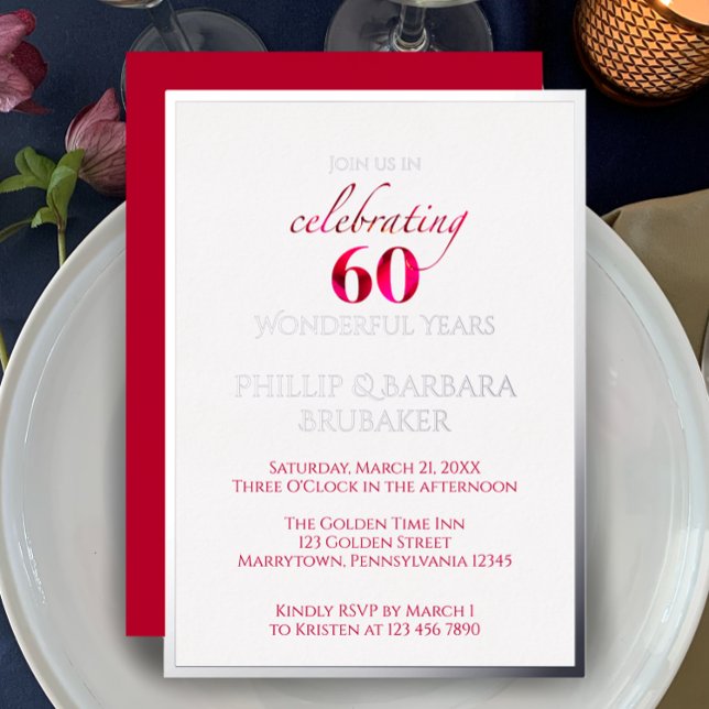 Invitation En Aluminium Élégante fête du 60e anniversaire du Mariage Red F (Celebrate the 60th anniversary by customizing this party invitation template. Festive elegant unique)
